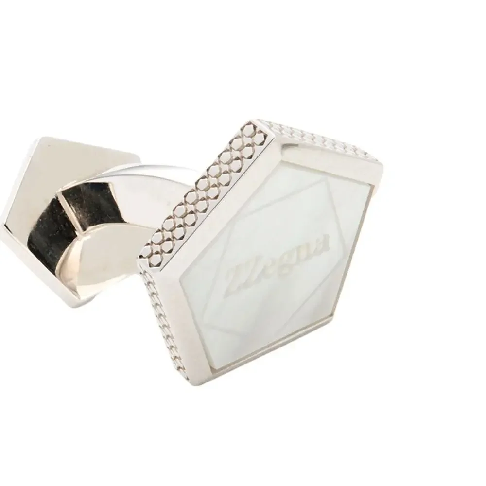 $595 NIB Ermenegildo Zegna Sterling Silver Pentagon Shape Whale Back Cufflinks